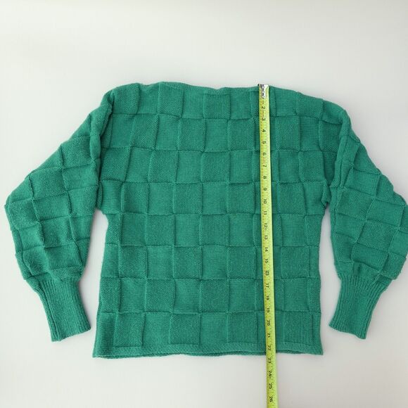Women's Sweater S Woven Green Tight Knit Crew Neck Ribbed Long Sleeve Pullover - Picture 6 of 10